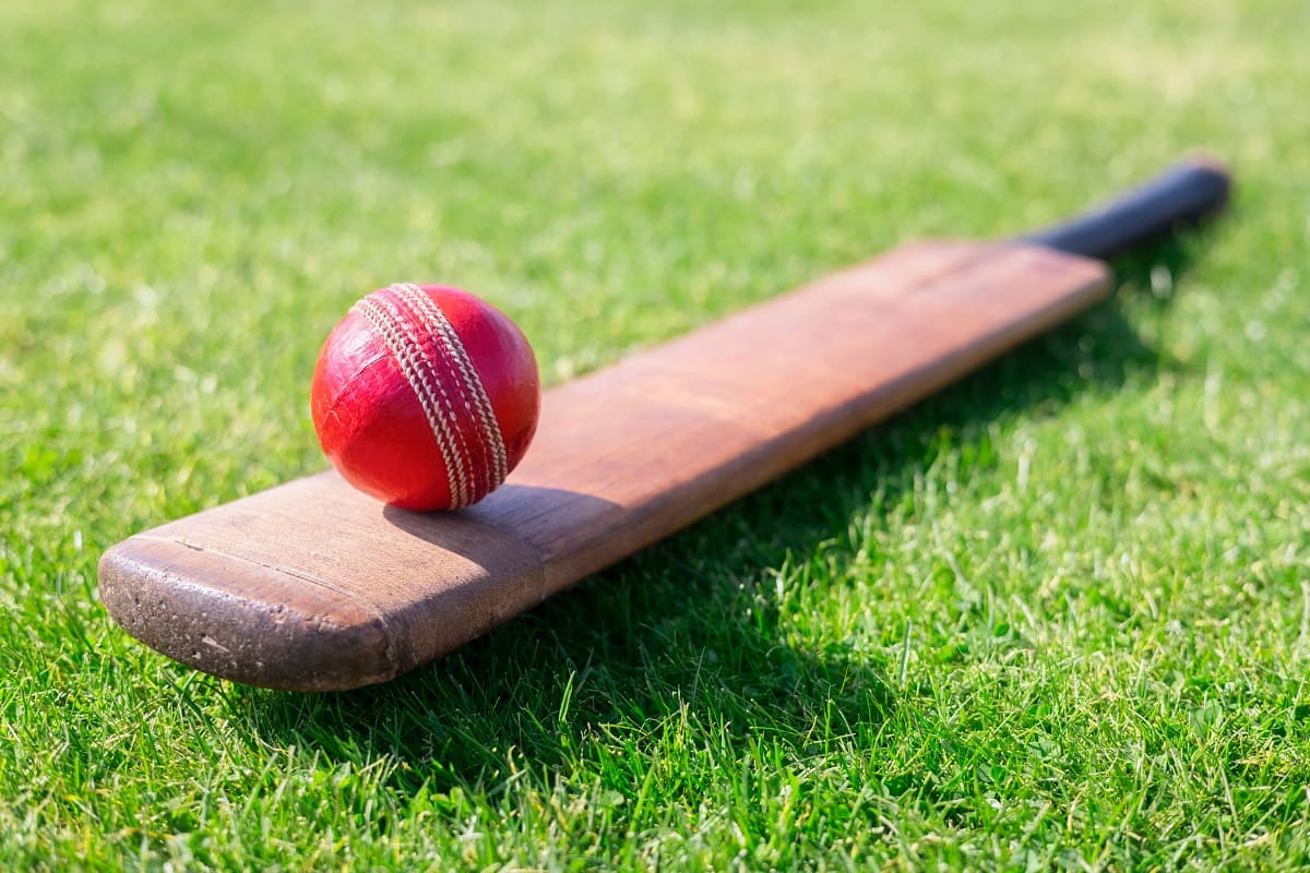 Cricket ball on pitch